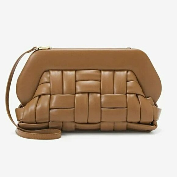 THEMOIRe Bios Weaved Vegan Leather Convertible Clutch in Caramel (MSRP $525)